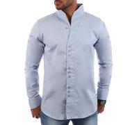 Carisma Herren Uni Langarm Stehkragen Hemd Slimfit tailliert figurbetont Party Club Look Optik Freizeit Casual einfarbig Basic H-902, Grösse:3XL, Farbe:Grau