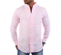 Carisma Herren Uni Langarm Stehkragen Hemd Slimfit tailliert figurbetont Party Club Look Optik Freizeit Casual einfarbig Basic H-902, Grösse:S, Farbe:Rosa