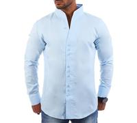 Carisma Herren Uni Langarm Stehkragen Hemd Slimfit tailliert figurbetont Party Club Look Optik Freizeit Casual einfarbig Basic H-902, Grösse:S, Farbe:Hellblau