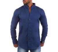 Carisma Herren Uni Langarm Stehkragen Hemd Slimfit tailliert figurbetont Party Club Look Optik Freizeit Casual einfarbig Basic H-902, Grösse:XL, Farbe:Dunkelblau