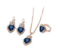 Caritierily Ketten Mit Blumen Herz Schmuck Liebe Herz Mode Ring Liebe Ohrringe Anhänger Mädchen Set Für Frauen Halskette Schmuck Sets Schmuckdeckchen Für Einmachgläser (Light Blue, One Size)