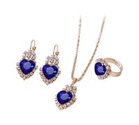 Caritierily Ketten Mit Blumen Herz Schmuck Liebe Herz Mode Ring Liebe Ohrringe Anhänger Mädchen Set Für Frauen Halskette Schmuck Sets Schmuckdeckchen Für Einmachgläser (Blue, One Size)
