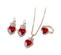 Caritierily Ketten Mit Blumen Herz Schmuck Liebe Herz Mode Ring Liebe Ohrringe Anhänger Mädchen Set Für Frauen Halskette Schmuck Sets Schmuckdeckchen Für Einmachgläser (Red, One Size)