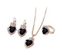 Caritierily Ketten Mit Blumen Herz Schmuck Liebe Herz Mode Ring Liebe Ohrringe Anhänger Mädchen Set Für Frauen Halskette Schmuck Sets Schmuckdeckchen Für Einmachgläser (Black, One Size)
