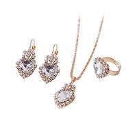 Caritierily Ketten Mit Blumen Herz Schmuck Liebe Herz Mode Ring Liebe Ohrringe Anhänger Mädchen Set Für Frauen Halskette Schmuck Sets Schmuckdeckchen Für Einmachgläser (White, One Size)