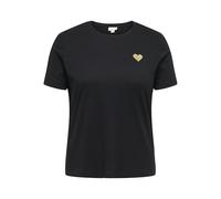 T-Shirt ONLY CARMAKOMA "CARKITA LIFE S/S LOGO TOP JRS NOOS", Damen, Gr. L, schwarz print:gold glitter heart, Jersey, Obermaterial: 100% Baumwolle, bedruckt, regular fit normal, Rundhals, Shirts T-Shir