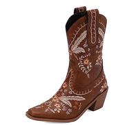 Carkuolary Damen Western Cowboy Arbeit Stiefel with Embroidered Mode Retro Klassischer Tall Boot für Frauen Mädchen Damen Braun Große 40