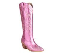 Carkuolary Damen Western Cowboystiefel with Embroidered Mode Retro Klassischer Tall Boot Pull On für Frauen Mädchen Damen Rosa Große 41