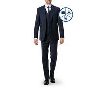 Carl Gross Anzug Herren Regular Fit Reverskragen V-Ausschnitt Schurwoll-Stretch blau, 62