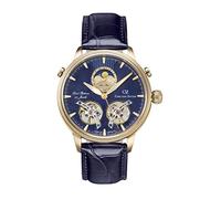 Carl von Zeyten Durbach Automatik Herren Armbanduhr aus Edelstahl und Leder in der Farbe Gold-Blau 45mm, Wasserdichtigkeit: 5Bar, CVZ0060GBLS