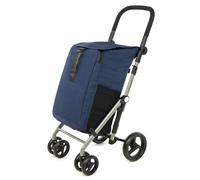 Carlett - Classic Duo | Faltbarer Einkaufswagen mit Gratis-Haken | Robuster Einkaufswagen | 4 Räder | Verstellbarer Lenker mit Bremse | Denim