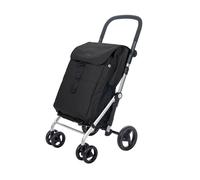 Carlett - Einkaufswagen, Faltbarer Supermarkt-Trolley, mit 4 regenfesten Rädern und einem großen Fassungsvermögen von 32kg, Haupttasche 64L, Thermotasche 10,5L und Hecktasche - Farbe Schwarz