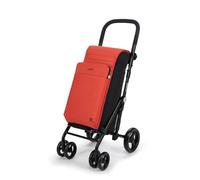 Carlett Einkaufstrolley mit 4 Rädern, faltbar, 50 L erweiterbare Tasche + 10 L Thermofach, wasserabweisend, höhenverstellbarer Griff, Sicherheitsbremse, 360°-Räder - Urban Quad, Rot