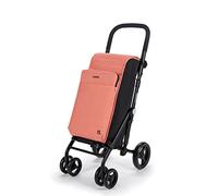 Carlett Einkaufstrolley mit 4 Rädern, faltbar, 50 L erweiterbare Tasche + 10 L Thermofach, wasserabweisend, höhenverstellbarer Griff, Sicherheitsbremse, 360°-Räder - Urban Quad, Lachs