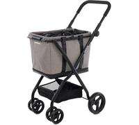 Carlett Einkaufstrolley mit 4 Rädern, faltbar, Tasche 50-75 L, höhenverstellbarer Griff, Sicherheitsbremse, Korb als Tragetasche nutzbar, wasserabweisend mit Regenüberzug - Cube S, Grau