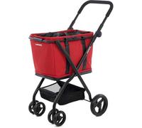 Carlett Einkaufstrolley mit 4 Rädern, faltbar, Tasche 50-75 L, höhenverstellbarer Griff, Sicherheitsbremse, Korb als Tragetasche nutzbar, wasserabweisend mit Regenüberzug - Cube S, Rot