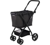 Carlett Einkaufstrolley mit 4 Rädern, faltbar, Tasche 50-75 L, höhenverstellbarer Griff, Sicherheitsbremse, Korb als Tragetasche nutzbar, wasserabweisend mit Regenüberzug - Cube S, Schwarz