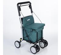 Carlett Einkaufstrolley mit Sitz Bis 125KG Einkaufstrolley Klappbar 29L Rollator mit Sitz, 4 Räder, Bremsen, Griff Verstellbar, Shopping Trolley Foldable Shopping Cart Comfort Move (Dunkelcyan)