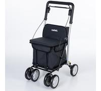 Carlett Einkaufstrolley mit Sitz Bis 125KG Einkaufstrolley Klappbar 29L Rollator mit Sitz, 4 Räder, Bremsen, Griff Verstellbar, Shopping Trolley Foldable Shopping Cart Comfort Move (Schwarz)