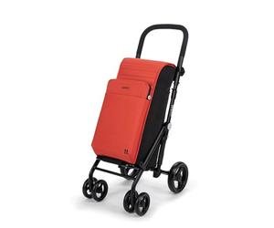 Carlett - Einkaufswagen, Faltbarer Supermarkt-Trolley, mit 4 regenfesten Rädern und einem großen Fassungsvermögen von 25kg, Haupttasche 50L, Thermotasche 10L und Hecktasche - Farbe Orange