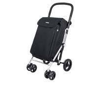 Carlett Einkaufstrolley mit 4 Rädern, faltbar, 58 L Tasche bis 32 kg / 12 L Thermofach, höhenverstellbarer Griff, Sicherheitsbremse, auf 2 Räder umstellbar - Lite Family, Schwarz