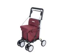 Carlett - Supermarkt-Einkaufswagen - Medizinisch geprüft - Sitz mit integrierter Rückenlehne - 4 Räder mit 3 Positionen - Kapazität 15 kg - Abnehmbare Tasche 29L - Farbe Rot