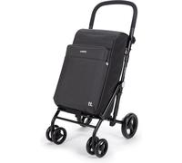 Carlett - Einkaufstrolley, Faltbarer Supermarkt-Trolley, mit 4 regenfesten Rädern und Einer großen Kapazität von 32kg, Haupttasche 64L, Thermotasche 12L und Hecktasche - Farbe: Schwarz