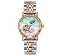 CARLIEN Damen Automatik Mechanische Edelstahl Mondphase Uhren Lederarmband Selbstaufziehend Perlen Skelett Zifferblatt Wasserdicht Damen Armbanduhr