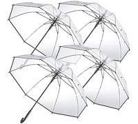 Carlo Milano Schirm: 4er-Set transparente Stock-Regenschirme, Stahl & Fiberglas, Ø 100 cm (Glockenregenschirm, Regenschirm transparent Automatik, wasserdicht)