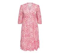 Tunikakleid ONLY CARMAKOMA "CARMILANA 3/4 DRESS WVN NOOS", Damen, Gr. 42, N-Gr, cloud dancer aop:sikka graphic, Web, Obermaterial: 100% Viskose, bedruckt, loose fit kniebedeckend, V-Ausschnitt, elasti