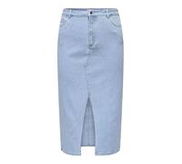 Jeansrock ONLY CARMAKOMA "CARSIRI FRONT SLIT SKIRT DNM GUA NOOS", Damen, Gr. 42, blau (light blau denim), Denim/Jeans, Obermaterial: 74% Baumwolle, 25% Polyester, 1% Elasthan, unifarben, wadenlang, Rö