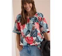 Carmen-Bluse mit Kurzarm und Blätterprint