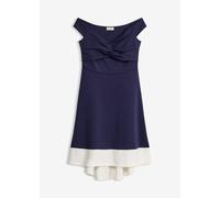 Off-Shoulder-Kleid BONPRIX, Damen, Gr. 32/34 (XS), N-Gr, dunkelblau, weiß, Web, Obermaterial: 95% Polyester, 5% Elasthan. Einsatz: 72% Viskose, 23% Polyester, 5% Elasthan, festlich, ausgestellt, Kleid