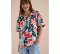 Cecil Damen Carmen-Bluse mit Kurzarm und Blätterprint in Weiß, Gr: S