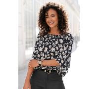 Carmenbluse LASCANA Gr. 36, schwarz (schwarz, bedruckt) Damen Blusen (83416425-36) schwarz, bedruckt