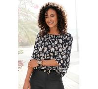 Carmenbluse LASCANA Gr. 44, schwarz (schwarz, bedruckt) Damen Blusen (83416425-44) schwarz, bedruckt