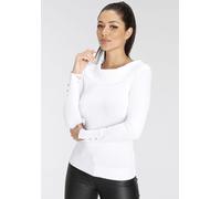 Carmenpullover MELROSE, Damen, Gr. 34, weiß, Feinstrick, Obermaterial: 70% Viskose, 30% Polyamid, unifarben, sehr figurbetont hüftlang, Carmenausschnitt, mit Knöpfen,mit Schlitz, Pullover Carmenpullov