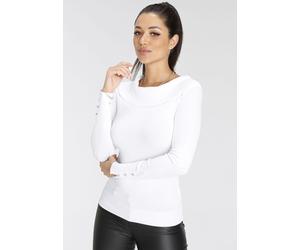 Carmenpullover MELROSE, Damen, Gr. 34, weiß, Feinstrick, Obermaterial: 70% Viskose, 30% Polyamid, unifarben, sehr figurbetont hüftlang, Carmenausschnitt, mit Knöpfen,mit Schlitz, Pullover Carmenpullov