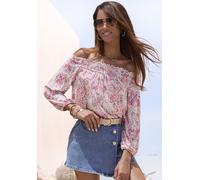 Carmenshirt BUFFALO, Damen, Gr. 44/46, creme, pink bedruckt, Jersey, Obermaterial: 100% Viskose, bedruckt, ethno, figurumspielend hüftlang, Carmenausschnitt, elastischer Bund, Shirts (72819129-44) cre