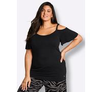 Carmenshirt SHEEGO "Shirt", Damen, Gr. 48/50, schwarz, 95% Viskose, 5% Elasthan, unifarben, Carmenausschnitt, Shirts (97319931-48) schwarz