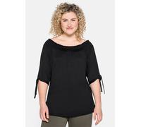 Carmenshirt SHEEGO "T-Shirt", Damen, Gr. 48/50, schwarz, 95% Viskose, 5% Elasthan, unifarben, Carmenausschnitt, Shirts (81619421-48) schwarz
