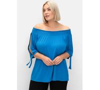Carmenshirt SHEEGO "T-Shirt", Damen, Gr. 52/54, blau (kobaltblau), 95% Viskose, 5% Elasthan, unifarben, Carmenausschnitt, Shirts (95070436-52) kobaltblau