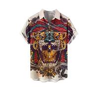 CARNOBA Herrenhemd mit 3D-Druck Retro Rose Totenkopf Kurzarm Revershemden Sommer Regular Button Strandhemd Lässige Hawaii-Oberteile