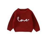Carolilly Strickpullover für Kleinkinder, Baby, Jungen, Mädchen, Sweatshirt, Buchstabenstickerei, warm, langärmelig, Tops für St. Patricks Day oder Vanlentine 's Day, Red Love, 80