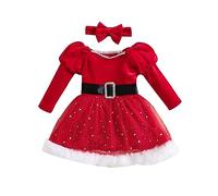 Carolilly Weihnachtskleid Baby Mädchen Outfit Mutter Weihnachten Set Kleid Prinzessin Rot aus Samt Langarm + Stirnband Kostüm Weihnachtsmann Kleidung Winter, rot, 80