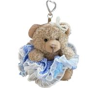 carotoe Modischer Plüsch-Spitzenkleid, Bär-Schlüsselanhänger, modischer Halter, Taschenanhänger, elegantes Accessoire, Schlüsselanhänger für Frauen und Mädchen, Spitzenkleid-Anhänger, Milchtee Farbe