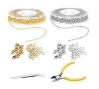 Carreneu 2 Rollen 5m Gliederkette Gold Gliederkette Silber, Edelstahlkette Meterware Mit Karabinerverschluss Und Biegeringe, Ketten Basteln for DIY Gliederkette Mit Zange Pinzette (Gold, Silber).