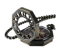 Carrie Hughes Herren Steampunk Railroad Octagon Skelett mechanische Taschenuhr mit Kette in Box CHPW02