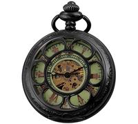 Carrie Hughes Herren Vintage Barock Carving Steampunk Skelett Mechanische Taschenuhr mit Kette Geschenke, WPK224Black, Retro, Steampunk