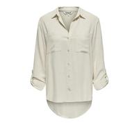 Hemdbluse ONLY CARMAKOMA "CARSIESTA YASMIN LS LI BL SHIRT PNT NOOS", Damen, Gr. 50, moonbeam, Web, Obermaterial: 80% Viskose, 20% Leinen, unifarben, regular fit normal, V-Ausschnitt, mit Knopf, Blusen